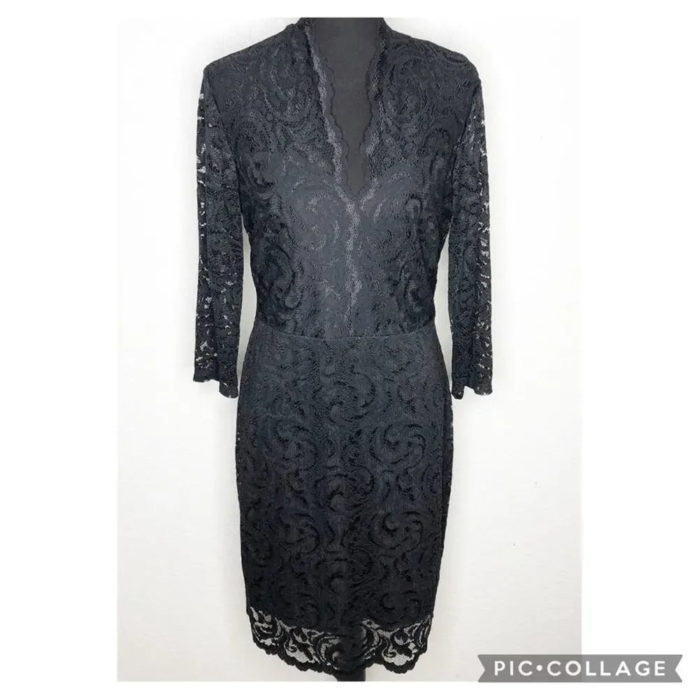 Joseph Ribkoff black lace overlay dress size 10 NWT classic elegant cocktail